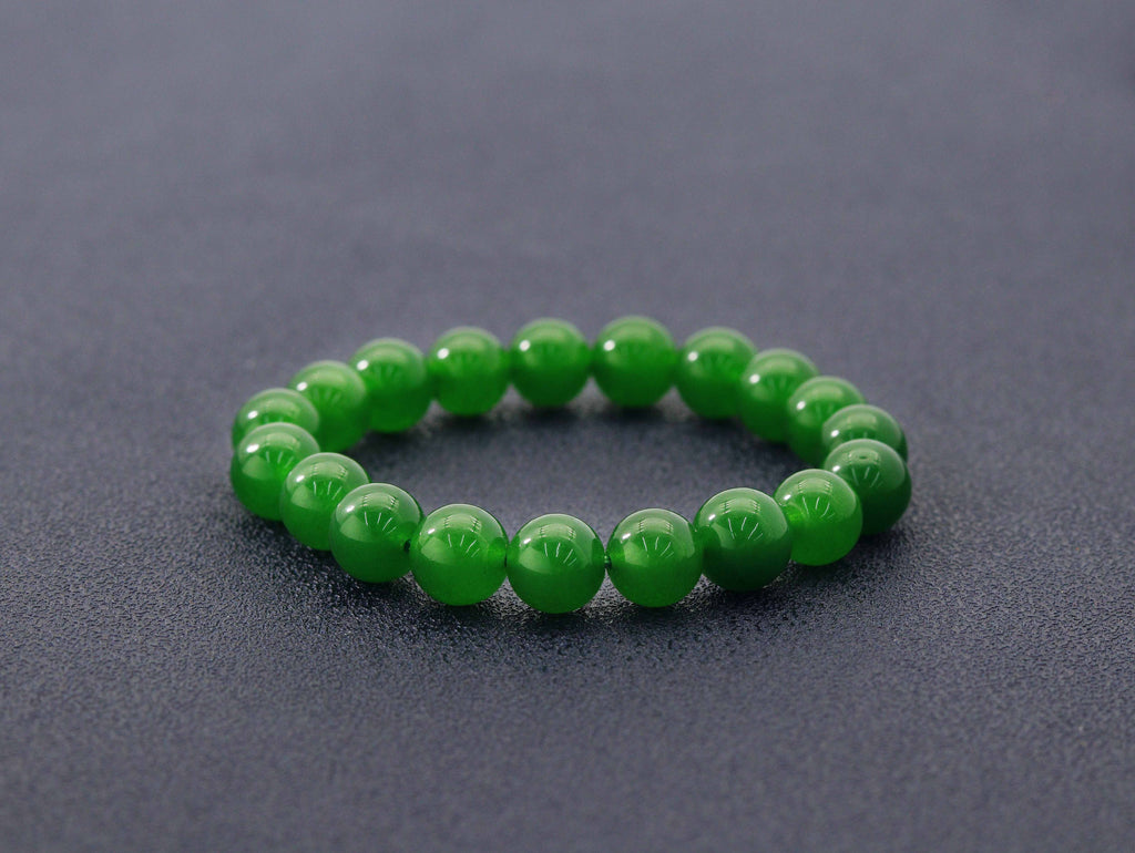 Green Jade Round Smooth Stretchy Braclet, Sku#EF107