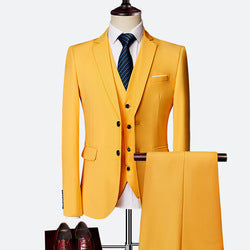 3 Piece Suit Solid Color Blaze Pants & Vest Men's