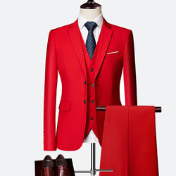 3 Piece Suit Solid Color Blaze Pants & Vest Men's