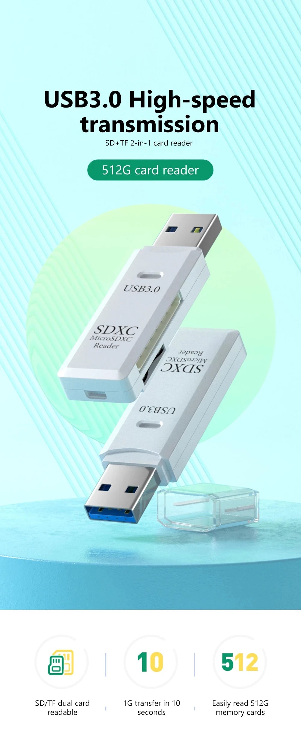 2 In 1 USB 3.0 Card Reader Micro TF SD Card Reader USB Adapter High Speed Card Reader TF Memory Card For PC Laptop Accessories