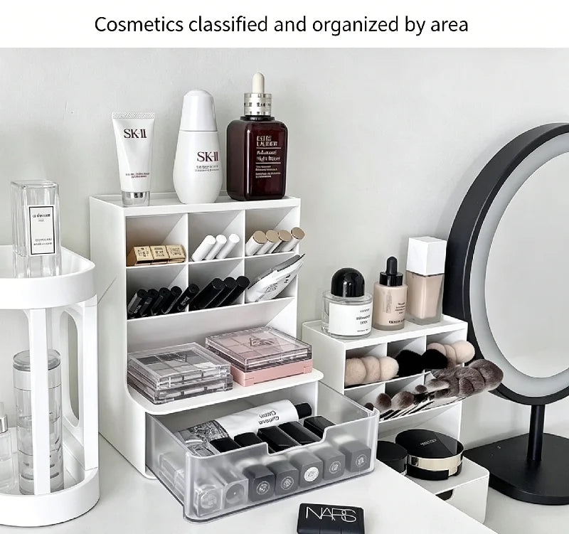 New Drawer Makeup Storage Box Dormitory Finishing Plastic Shelf Cosmetics Skin Care Dressing Table Desktop Makeup Storage Box