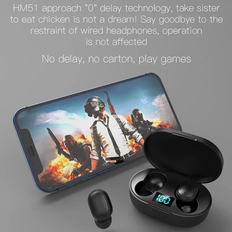 E6S TWS Wireless Bluetooth Earphones Digital Display Noise Cancelling Earbuds with Mic HiFi Stereo Sound Headset for Smartphones