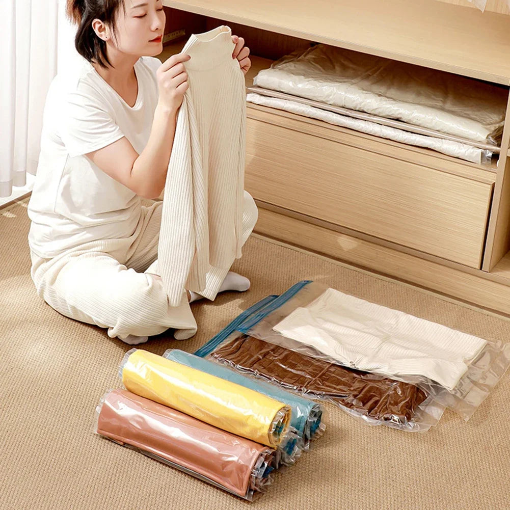7 Sizes Reusable Vacuum Storage Bags with Mini Electric Pump – Space-Saving Compression Bags for Clothes, Bedding & Travel