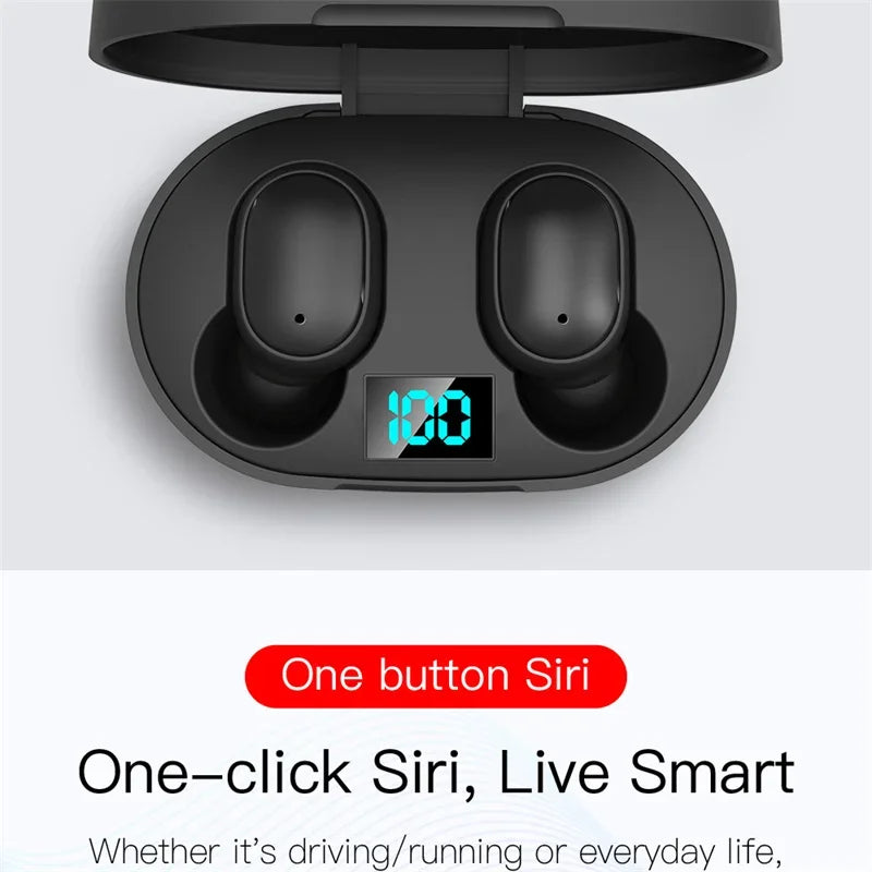 E6S TWS Wireless Bluetooth Earphones Digital Display Noise Cancelling Earbuds with Mic HiFi Stereo Sound Headset for Smartphones