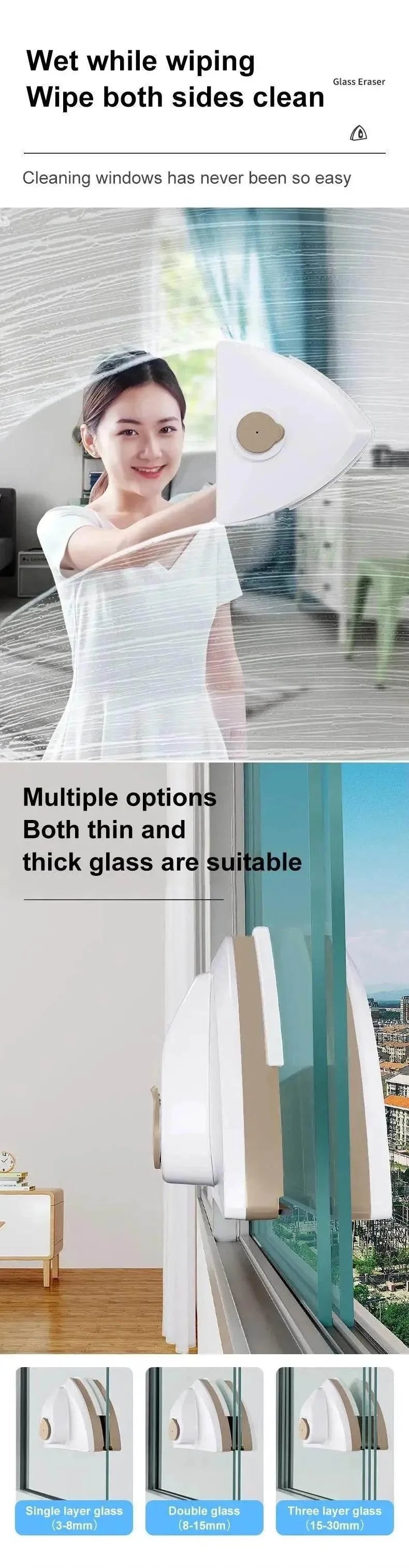 Magnetic Window Cleaner Brush Double-Side Automatic Water Discharge
