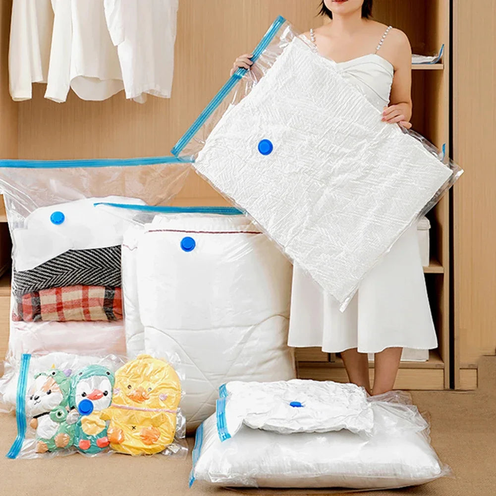 7 Sizes Reusable Vacuum Storage Bags with Mini Electric Pump – Space-Saving Compression Bags for Clothes, Bedding & Travel