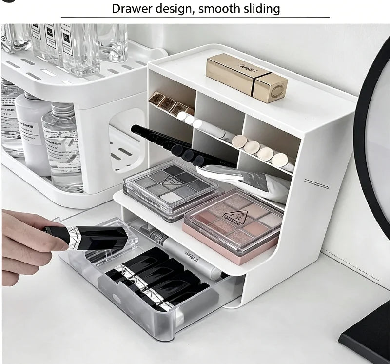 New Drawer Makeup Storage Box Dormitory Finishing Plastic Shelf Cosmetics Skin Care Dressing Table Desktop Makeup Storage Box