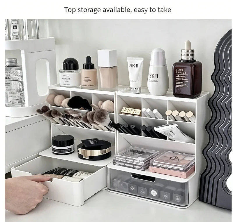New Drawer Makeup Storage Box Dormitory Finishing Plastic Shelf Cosmetics Skin Care Dressing Table Desktop Makeup Storage Box