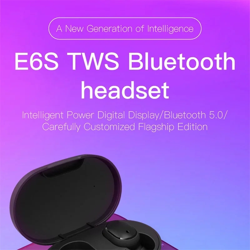 E6S TWS Wireless Bluetooth Earphones Digital Display Noise Cancelling Earbuds with Mic HiFi Stereo Sound Headset for Smartphones