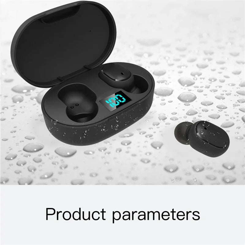 E6S TWS Wireless Bluetooth Earphones Digital Display Noise Cancelling Earbuds with Mic HiFi Stereo Sound Headset for Smartphones