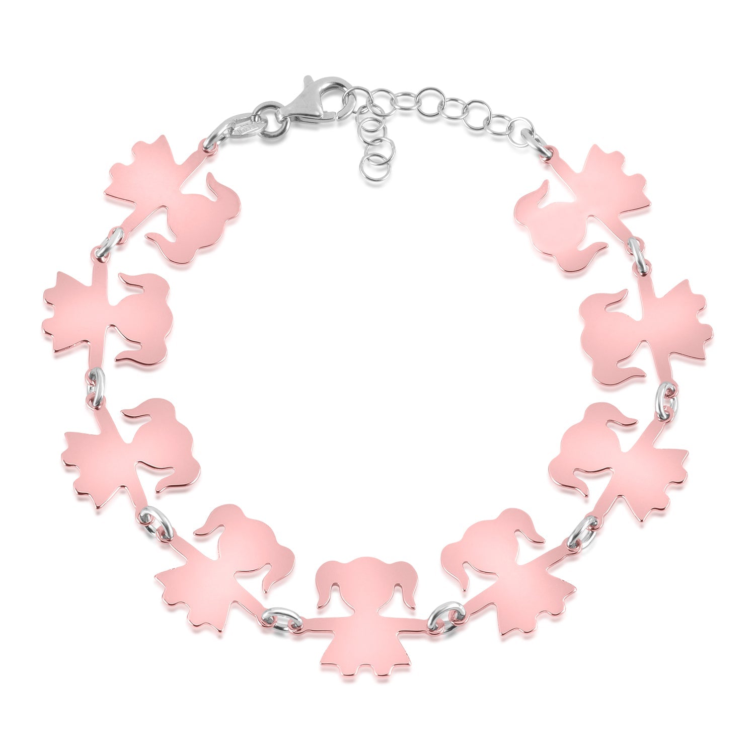 Sterling Silver High Polished Rose Gold Plated Girls Holding Hands Silhouette Figure Bracelet 8"