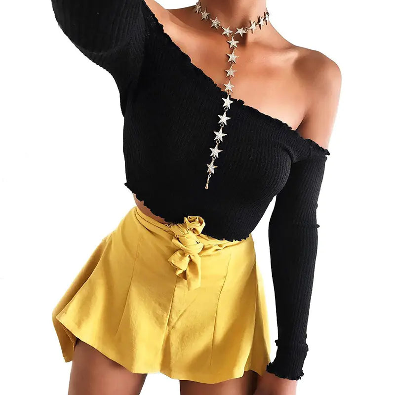 Off-Shoulder Long Sleeve Women's T-Shirt