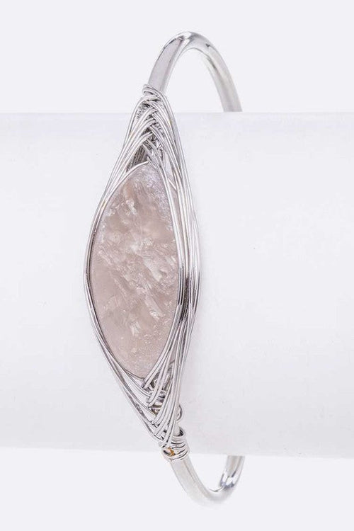 Rock Crystal Wire Wrapped Adjustable Bracelet Pink Stone